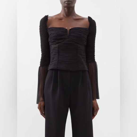 Self-Portrait Tops - Self Portrait flared sleeve ruched crepe top